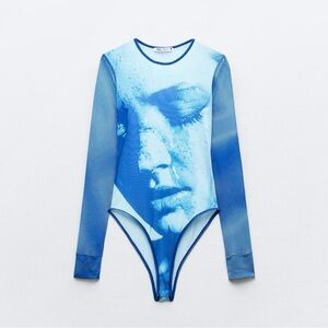 Zara printed Tulle Bodysuit